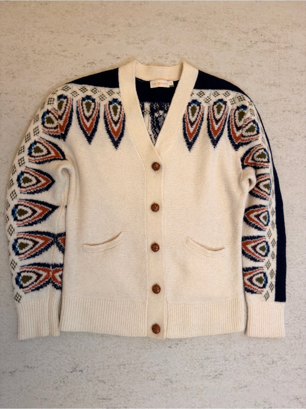 Tory Burch Cream Cardigan with Colorful Pattern Design Size S